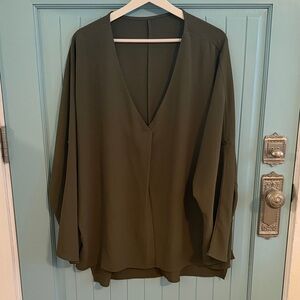 Flowy V-Neck Tunic Top in Olive Green